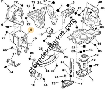 Peugeot 206 (1999-2010) 2.0 Benzinli Sağ Üst Motor Kulak Mesnedi (Orijinal)