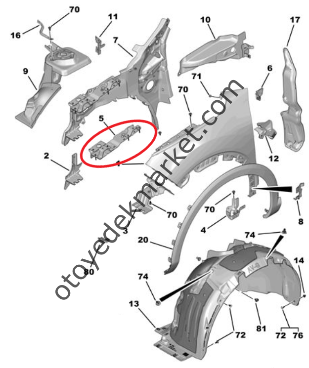 Citroen C4 X (2021-2024) Sol Ön Çamurluk Desteği (Orijinal)