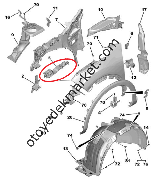 Citroen C4 X (2021-2024) Sağ Ön Çamurluk Desteği (Orijinal)