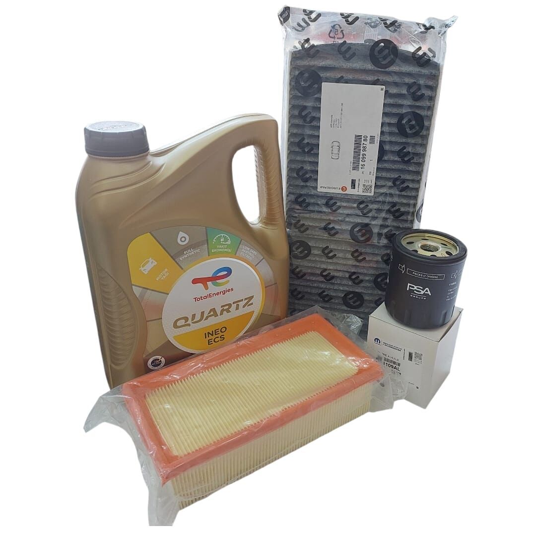 Citroen C3 (2017-2024) 1.2 Benzinli Karbon Polenli Filtre Bakım Seti + 5w30 Yağ  (Orijinal)