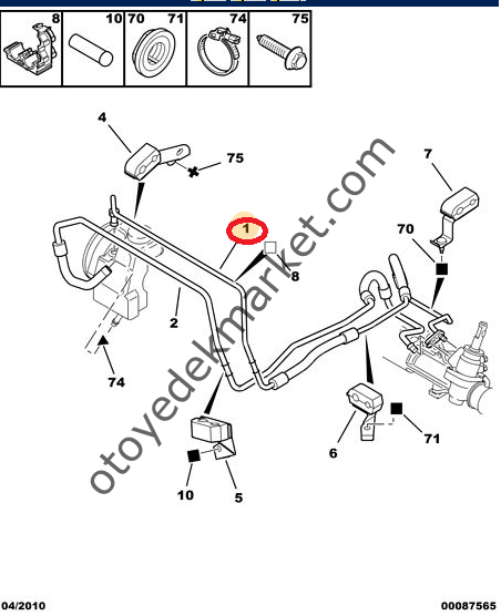 PEUGEOT 206 1,4 HDI DİREKSİYON BORUSU ÜST (ORJİNAL)