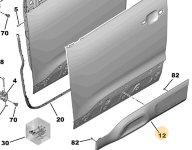 Citroen C5 Aircross (2023-2025) Sol Ön Kapı Muhafaza Plastiği Astragan Gri (Orijinal)
