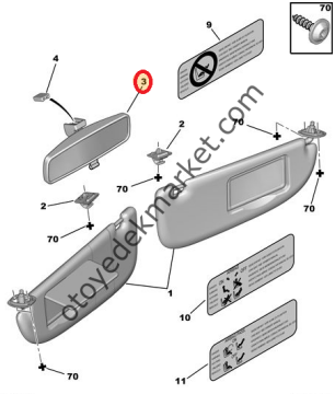 Peugeot Expert (1995-2006) İç Dikiz Aynası (Orijinal)
