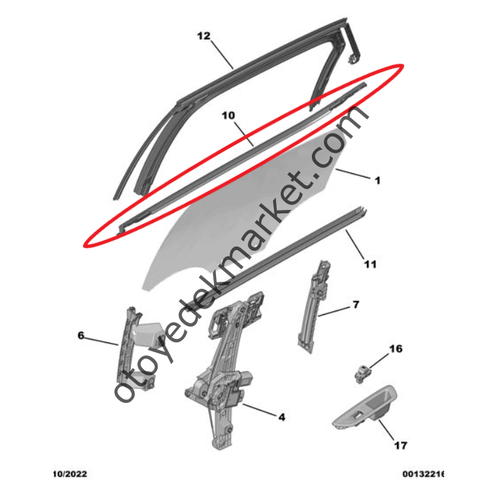 Citroen C4 X (2021-2025) Sağ Arka Kapı Cam Dış Yatay Sıyırıcı Fitili (Orijinal)