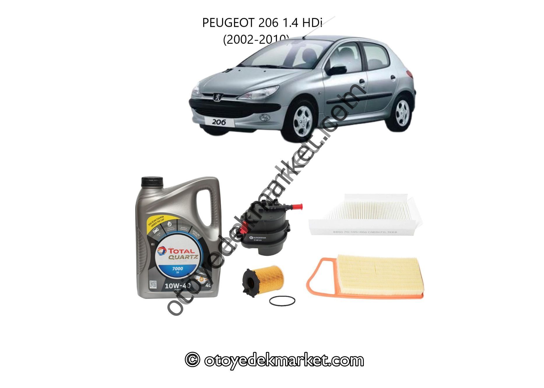 Peugeot 206 (2002-2009) 1.4 Hdi Periyodik Bakım Seti ve Motor Yağı