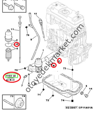Peugeot 307 (2001-2008)  1.6 Benzinli Yağ Filtre ve Soğutucu Contaları (Orijinal)