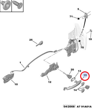 PEUGEOT 207 SOL ÖN KAPI DIŞ KOLU (ORJİNAL)