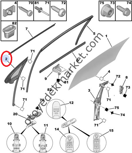 PEUGEOT 207 ÖN SAĞ KELEBEK CAMI (ORJİNAL)