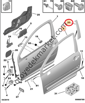 PEUGEOT 207 SOL ÖN KAPI DİREK BANDI (ORJİNAL)