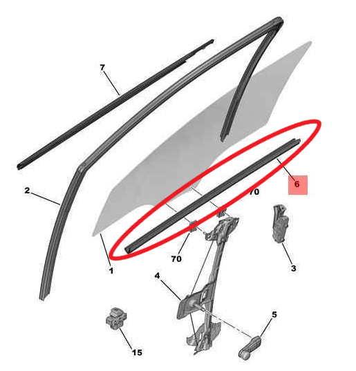 Peugeot 301 (2012-2020) Sol Ön Kapı Camı İç Sıyırcı (Yatay) Fitil (Orijinal)