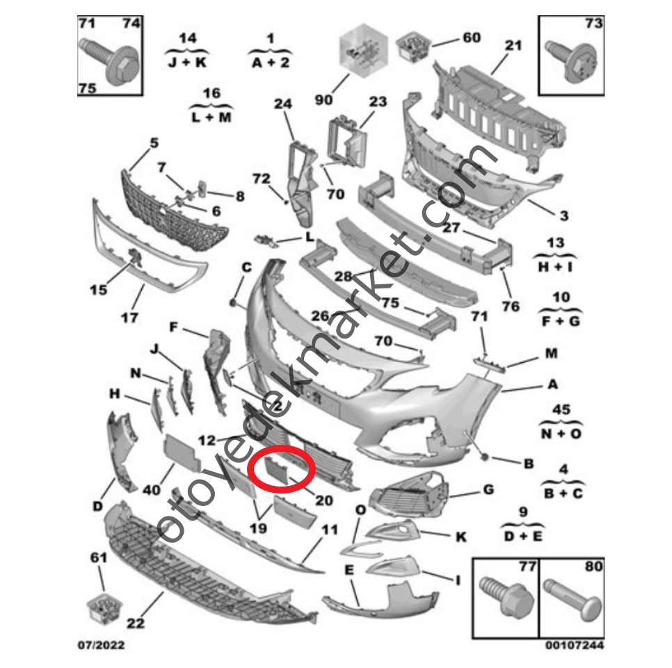 Peugeot 3008 (2016-2020) Ön Tampon Plaka Mesnedi (Orijinal)