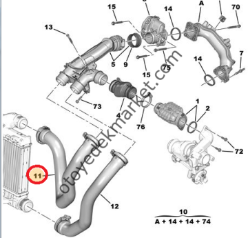 Peugeot 308 (2014-2021) Turbo Hava Radyatörü Üst Hortumu (Orijinal)