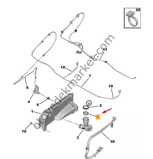 Peugeot Expert (2017-2024) Silecek Su Depo Boru Filtresi (Orijinal)