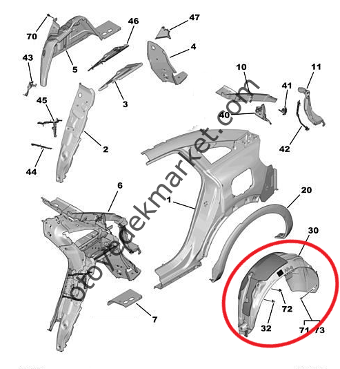 Citroen C4 X (2021-2024) Sol Arka Çamurluk Davlumbaz (Orijinal)