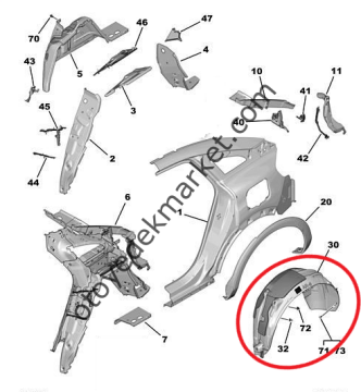 Citroen C4 X (2021-2024) Sol Arka Çamurluk Davlumbaz (Orijinal)