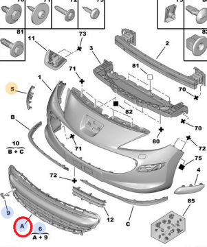 Peugeot 207 (2006-2009) Ön Tampon Orta Izgara (İthal)