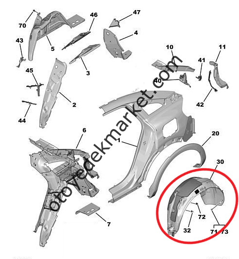 Citroen C4 X (2021-2024) Sağ Arka Çamurluk Davlumbaz (Orijinal)