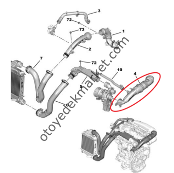 Citroen C5 Aircross (2020-2021) 1.2 Turbo Benzinli Emme Borusu / Turbo Giriş Hortumu (Orijinal)