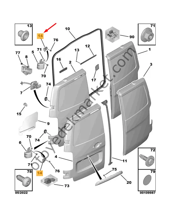 Peugeot Expert (2017-2024) Sağ Arka Kapı Üst Dayanağı (Orjinal)