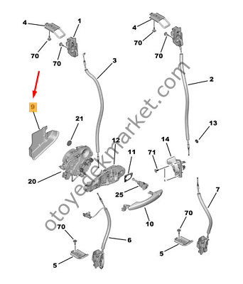 Peugeot Expert (2017-2024) Sol Sürgülü Kapı Dış Kol Plastiği (Orijinal)
