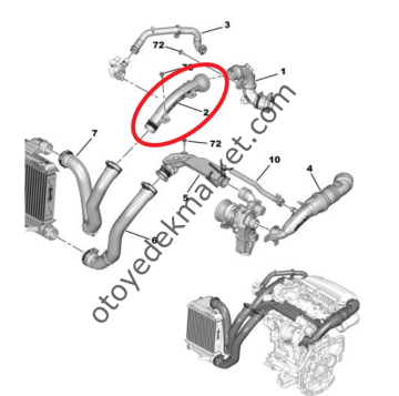 Citroen Cactus (2014-2020) 1.2 Turbo Benzinli İntercooler Hava Rakor / Borusu (Orijinal)