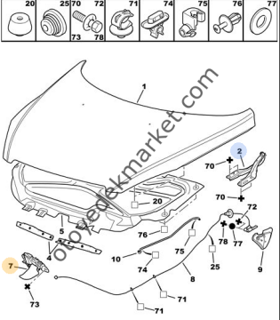 PEUGEOT 307 (2001-2009) ÖN KAPUT MENTEŞESİ SAĞ (İTHAL)