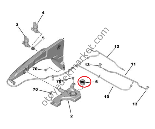 Peugeot 508 (2019-2025) Ön Cam Silecek Depo Su Doldurma Boru Filtresi (Orijinal)