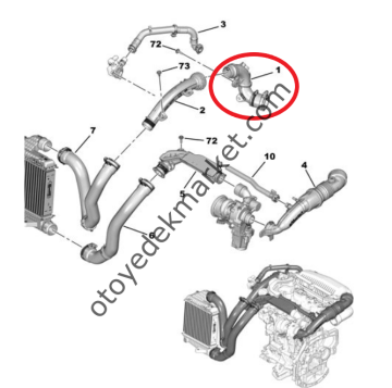 Citroen C5 Aircross (2020-2021) 1.2 Turbo Benzinli İntercooler Yan Hava Rakor / Borusu (Orijinal)