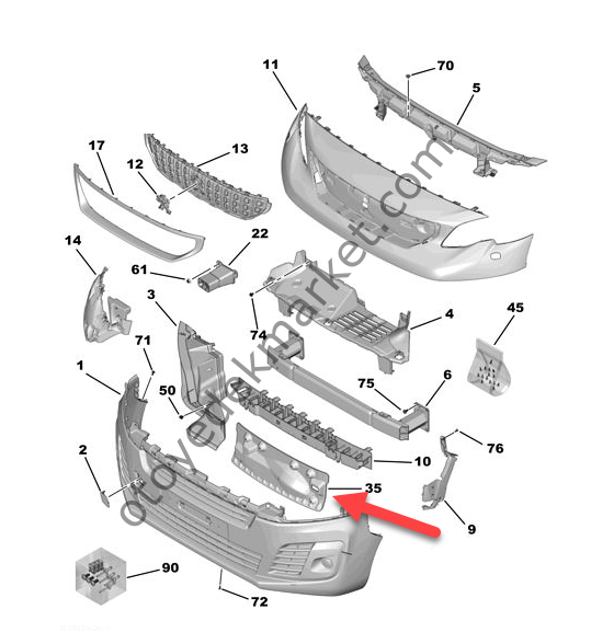 Peugeot Expert (2017-2024) Ön Tampon İç Panjur (Orjinal)