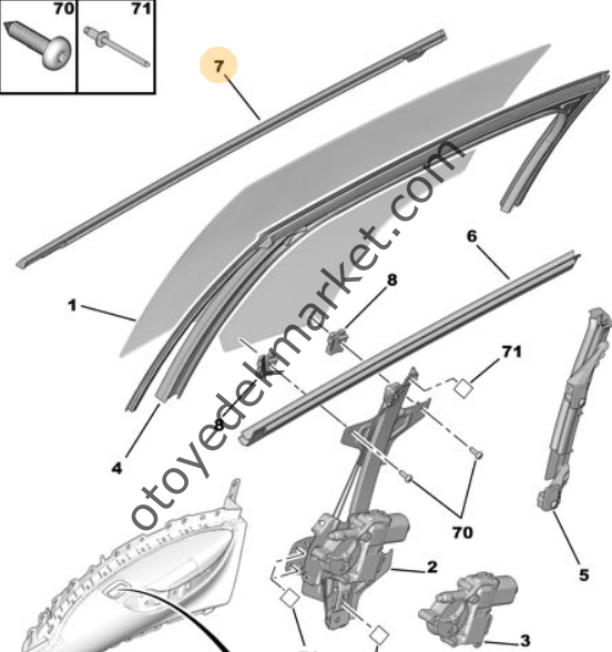 Citroen C5 X7 sağ arka kapı cam sıyırıcı fıtılı (orjınal)
