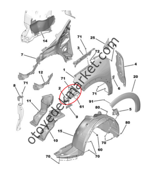 Citroen C3 (2017-2024) Sağ Ön Çamurluk Bağlantı Sacı (Orijinal)