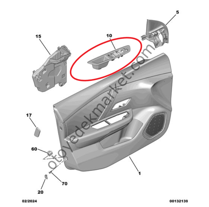 Citroen C4 X (2021-2024) Sol Ön Kapı Cam Açma Düğme Grubu Çerçeve Plastiği (Orijinal)
