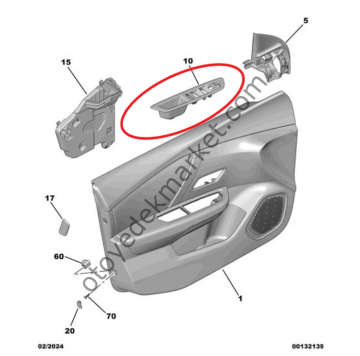Citroen C4 X (2021-2024) Sol Ön Kapı Cam Açma Düğme Grubu Çerçeve Plastiği (Orijinal)