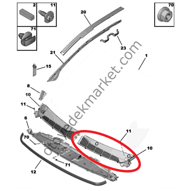 Peugeot Expert (2017-2024) Ön Cam Sol Izgarası (Orjinal)