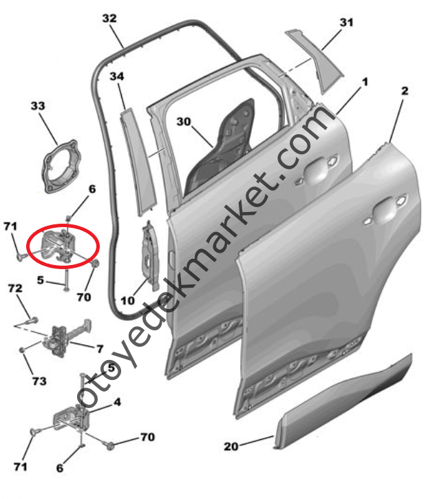 Citroen C4 X (2021-2025) Sol Arka Kapı Üst Menteşesi (Orijinal)