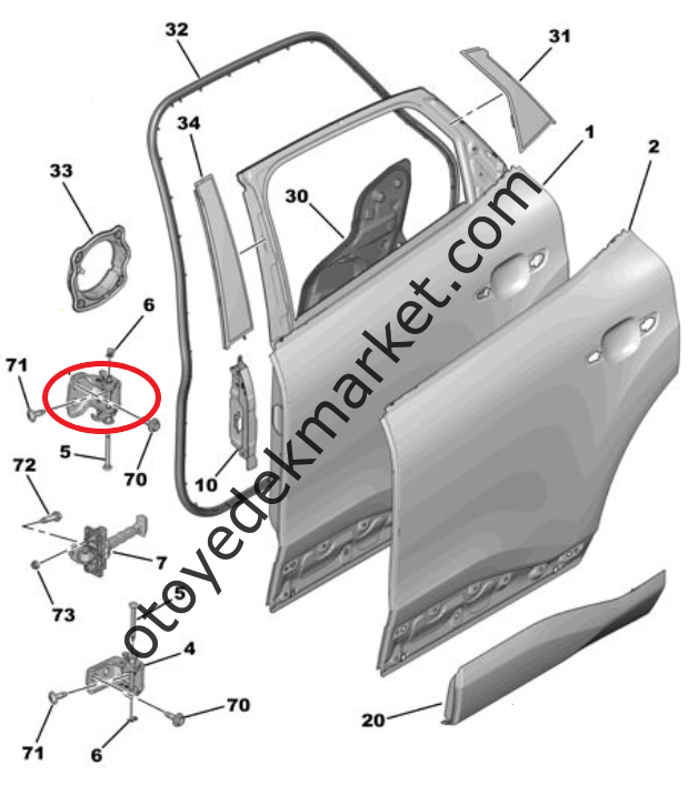Citroen C4 X (2021-2025) Sağ Arka Kapı Üst Menteşesi (Orijinal)