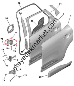 Citroen C4 X (2021-2025) Sağ Arka Kapı Üst Menteşesi (Orijinal)