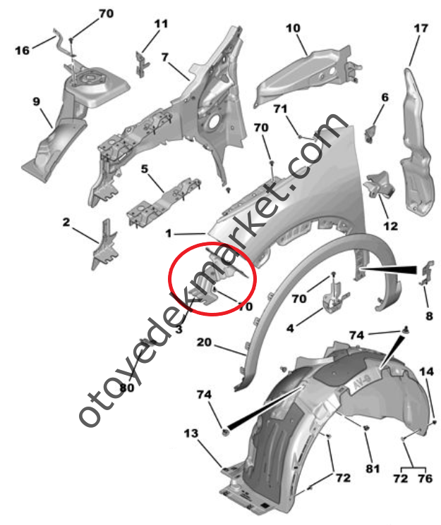 Citroen C4 (2021-2024) Sağ Ön Çamurluk Desteği (Orijinal)
