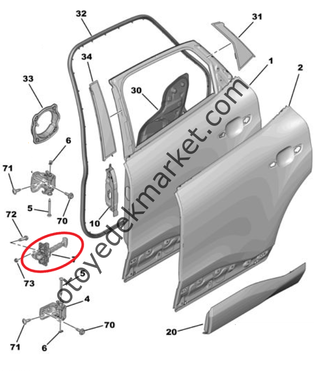 Citroen C4 X (2021-2025) Arka Kapı Durdurucu Gergi Demiri (Orijinal)