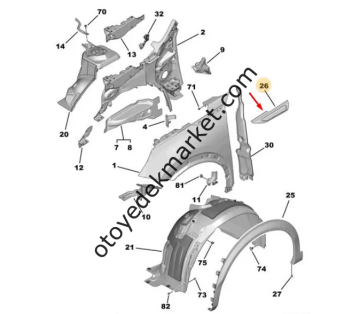 Peugeot 2008 (2020-2024) Sol Ön Çamurluk Çıtası (Orijinal)