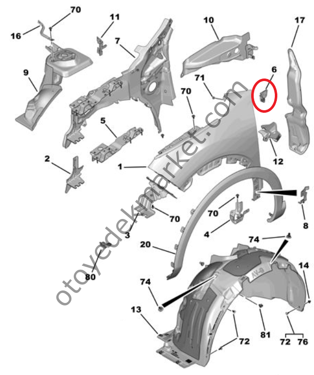 Citroen C4 (2021-2024) Sağ Ön Çamurluk Desteği (Orijinal)
