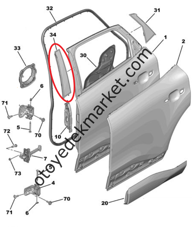 Citroen C4 X (2021-2025) Sol Arka Kapı Ön Direk Plastiği (Orijinal)