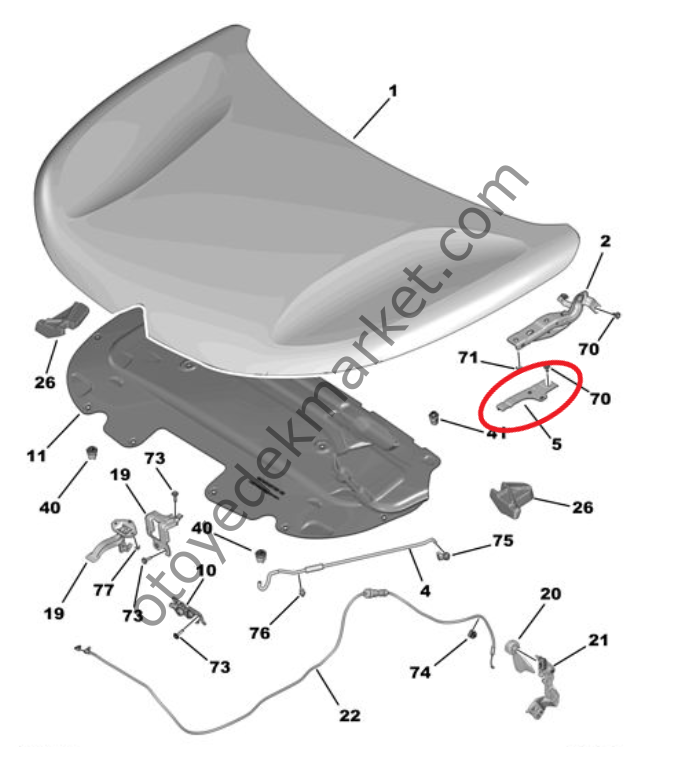 Citroen C4 (2021-2024) Motor Kaputu Sol Menteşe Mesnedi (Orijinal)