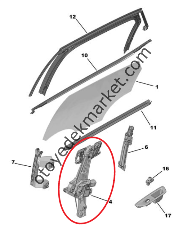 Citroen C4 X (2021-2025) Sol Arka Kapı Cam Kriko Mekanizması (Orijinal)
