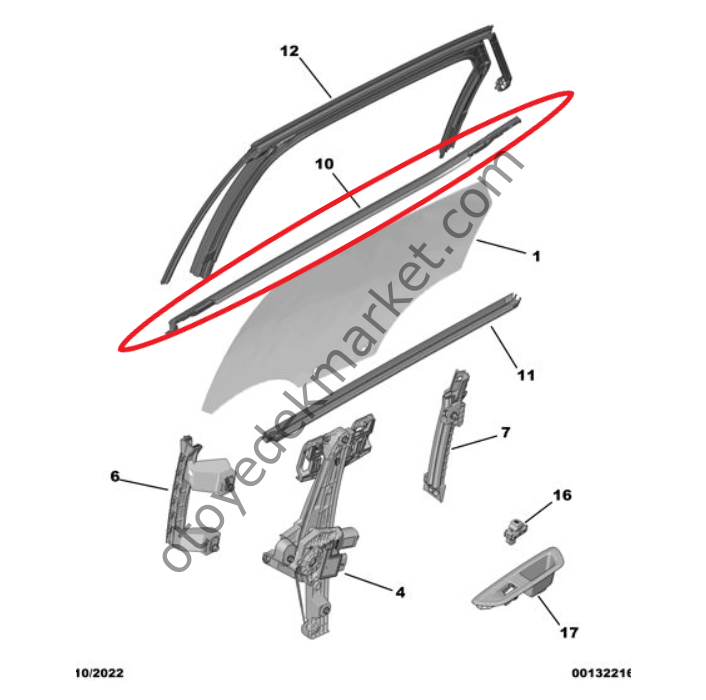 Citroen C4 X (2021-2025) Sol Arka Kapı Cam Dış Yatay Sıyırıcı Fitili (Orijinal)