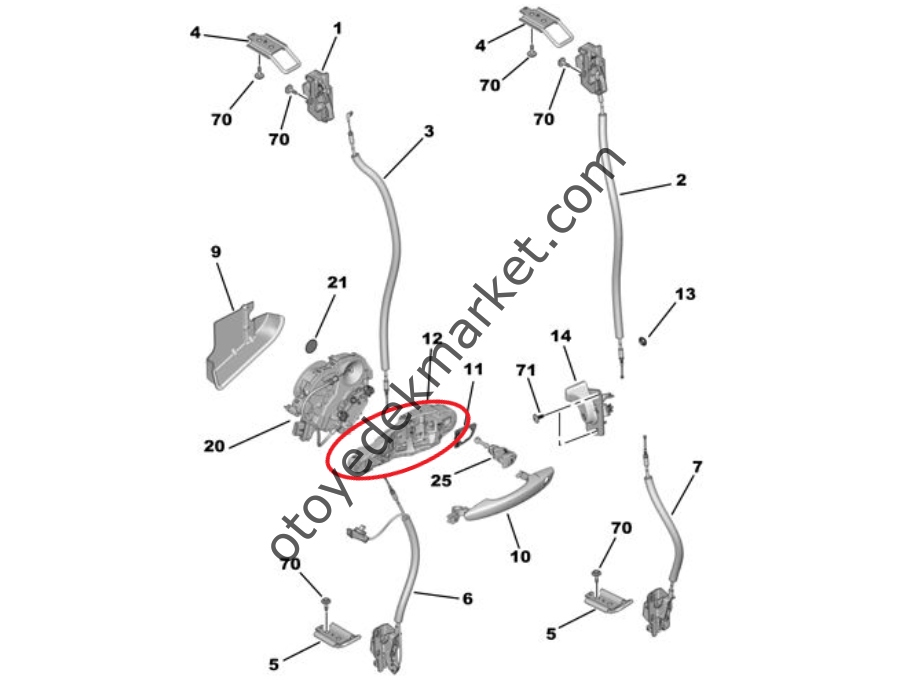 Peugeot Expert (2017-2024) Sol Ön Kapı Açma Kolu Tabanı (Orjinal)