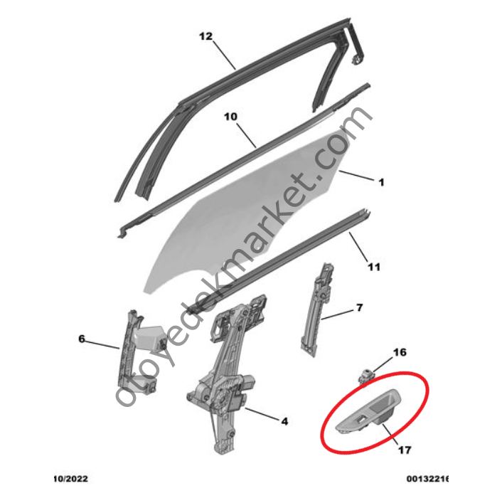 Citroen C4 X (2021-2025) Sol Arka Kapı Cam Açma Düğme Çerçeve Plastiği (Orijinal)