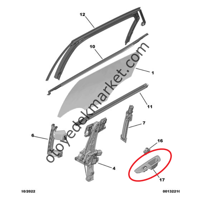 Citroen C4 X (2021-2025) Sağ Arka Kapı Cam Açma Düğme Çerçeve Plastiği (Orijinal)