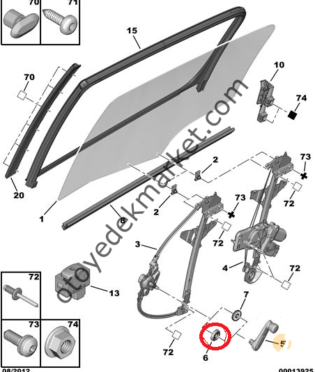PEUGEOT 206 ARKA CAM KALDIRMA KOL BAKALİTİ (ORJİNAL)