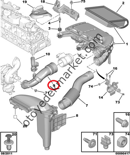 PEUGEOT 3008 (2011-2015) 1,6 HDI HAVA FİLTRE ÜST HORTUMU